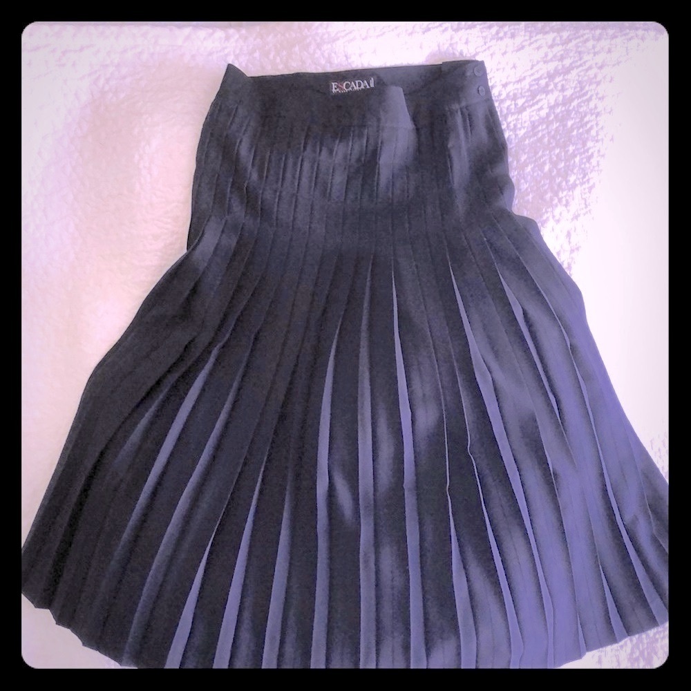 ESCADA Vintage Classic Navy Blue Knife Pleated Wool Gabardine Maxi Skirt - Picture 4 of 10